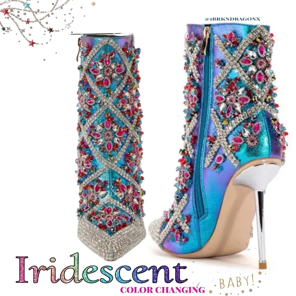 Azalea Wang Iridescent Art Deco Crystal Beaded Dress Stiletto Booties - Picture 14 of 17